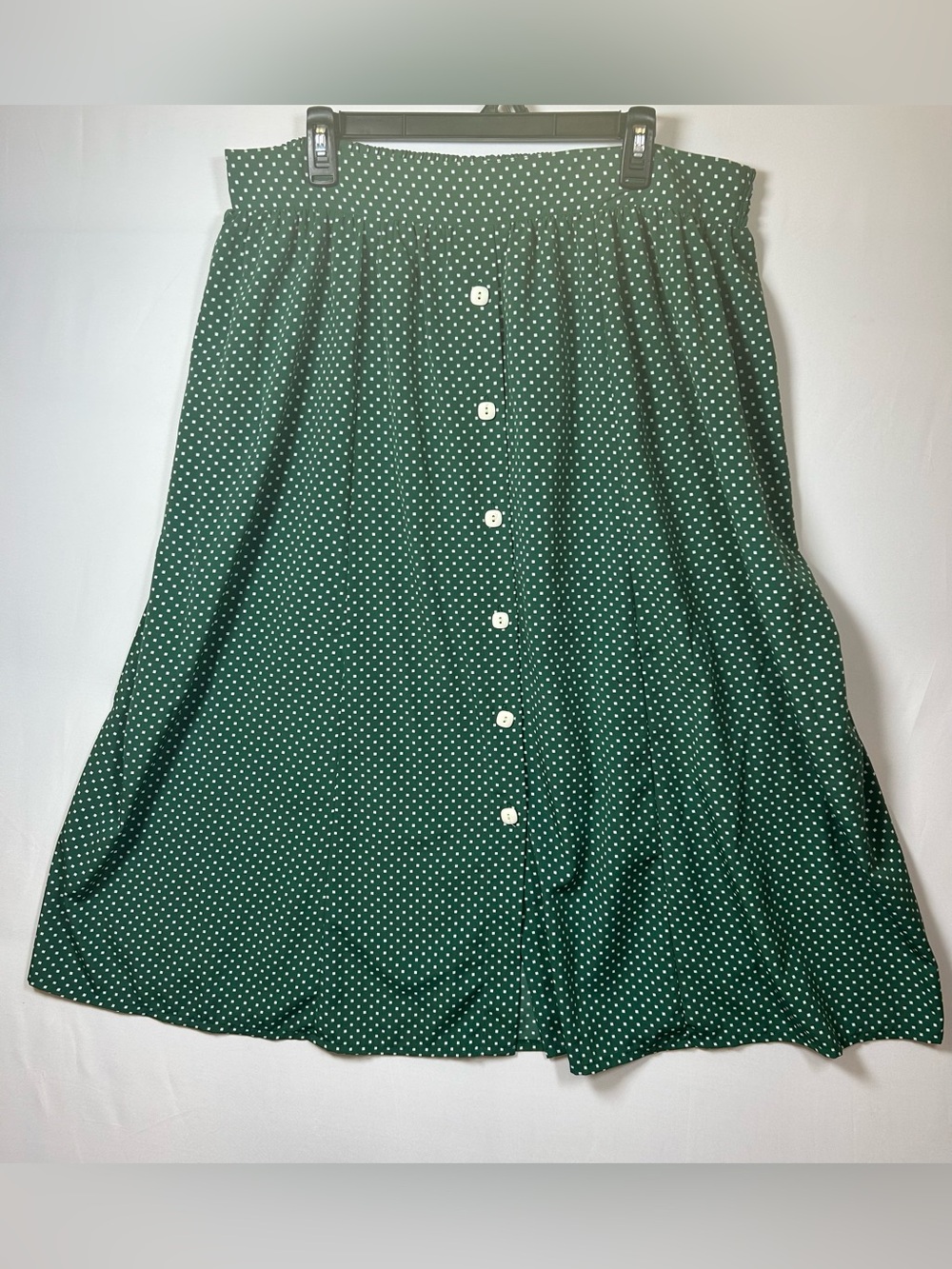 Vintage Collections Internationale Green Polka Dot Midi Skirt Button Front 18